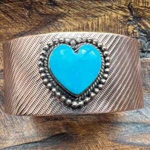Kingman Turquoise Heart Copper Cuff Bracelet Western Southwestern